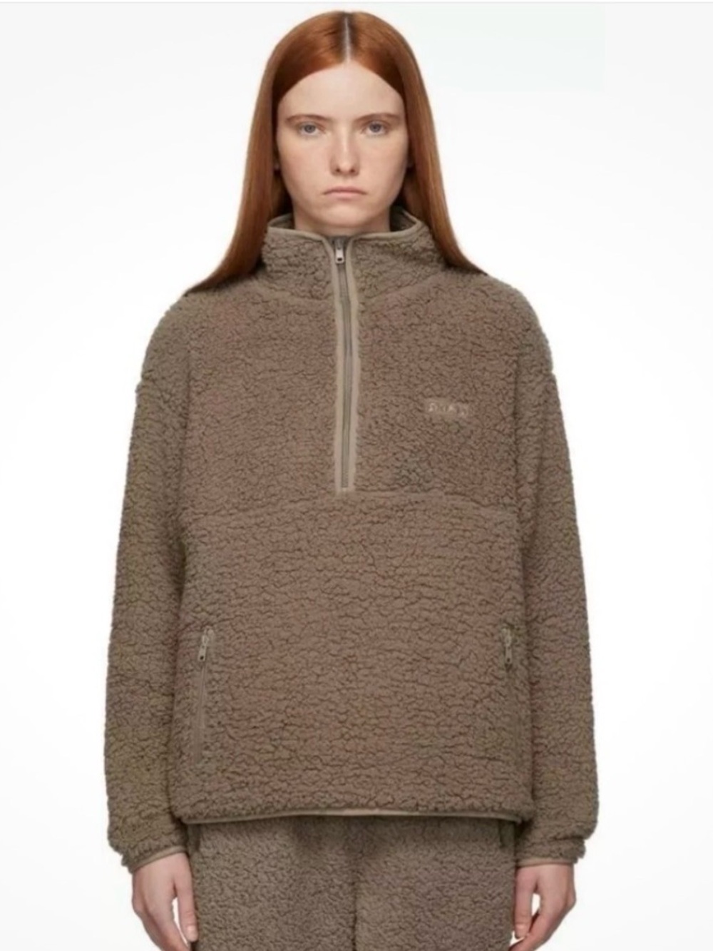 SKIMS Teddy Fleece Half Zip Pullover Sweatshirt Brown